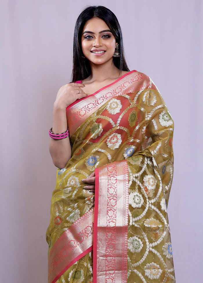 Brown Organza Saree With Blouse Piece - Indian Silk House Agencies