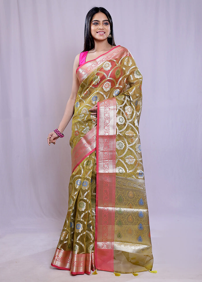 Brown Organza Saree With Blouse Piece - Indian Silk House Agencies