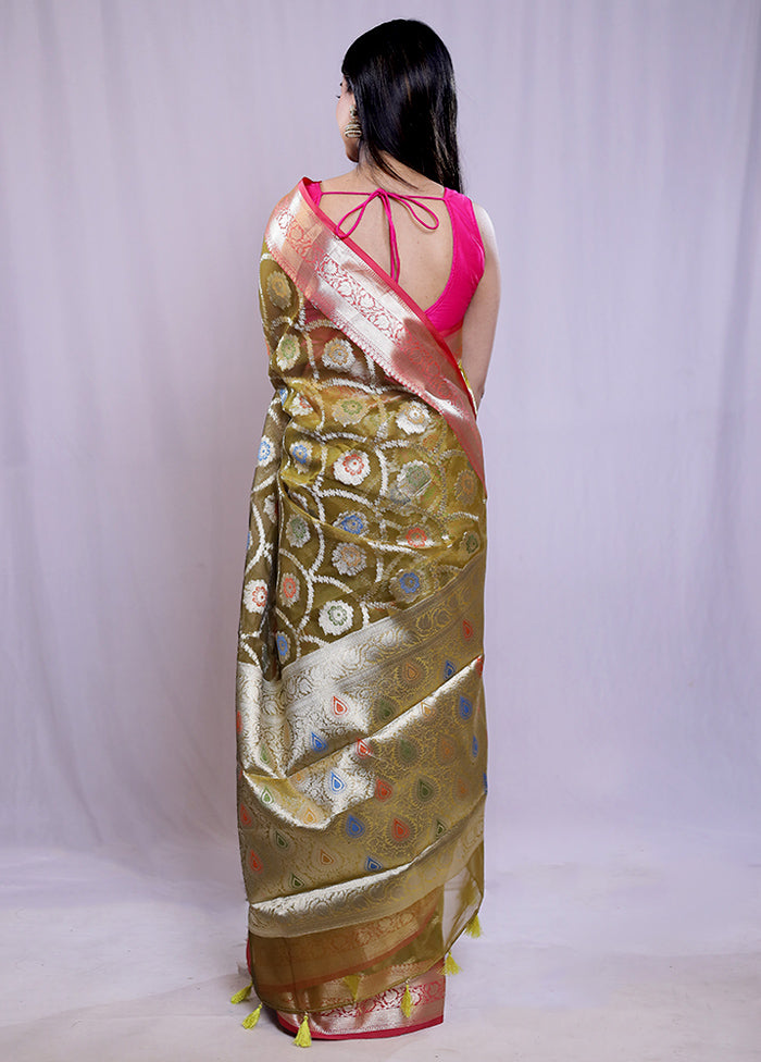 Brown Organza Saree With Blouse Piece - Indian Silk House Agencies