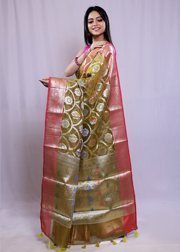 Brown Organza Saree With Blouse Piece - Indian Silk House Agencies