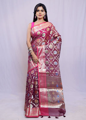 Purple Organza Saree With Blouse Piece - Indian Silk House Agencies