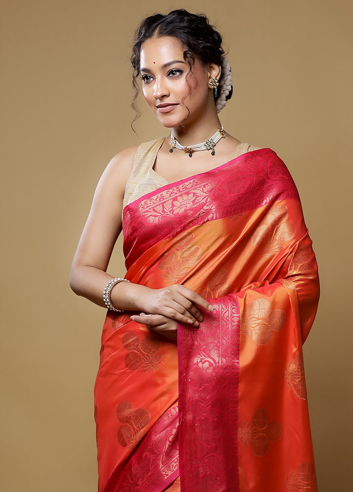 Rust Dupion Silk Saree With Blouse Piece