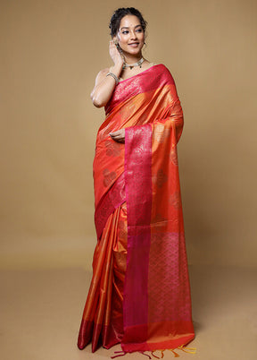 Rust Dupion Silk Saree With Blouse Piece