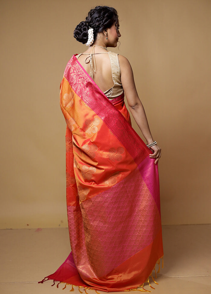 Rust Dupion Silk Saree With Blouse Piece