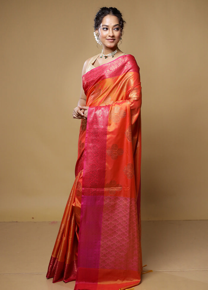 Rust Dupion Silk Saree With Blouse Piece