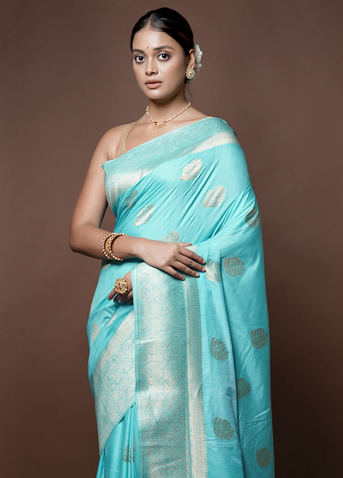 Blue Dupion Silk Saree With Blouse Piece