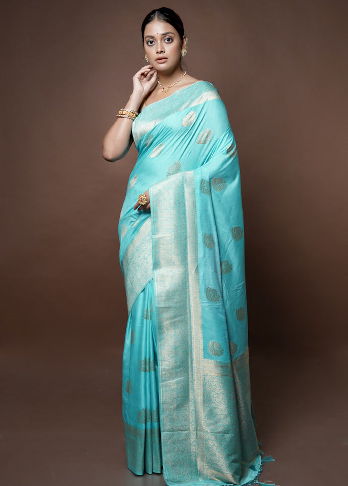 Blue Dupion Silk Saree With Blouse Piece