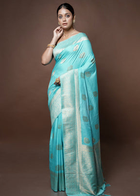 Blue Dupion Silk Saree With Blouse Piece