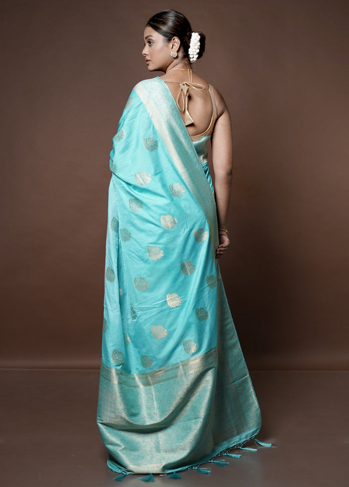 Blue Dupion Silk Saree With Blouse Piece