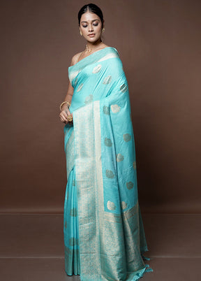 Blue Dupion Silk Saree With Blouse Piece