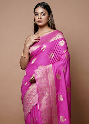 Pink Dupion Silk Saree With Blouse Piece