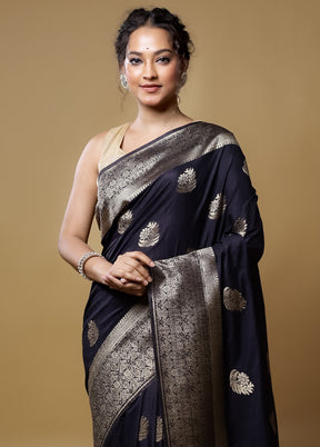 Black Dupion Silk Saree With Blouse Piece