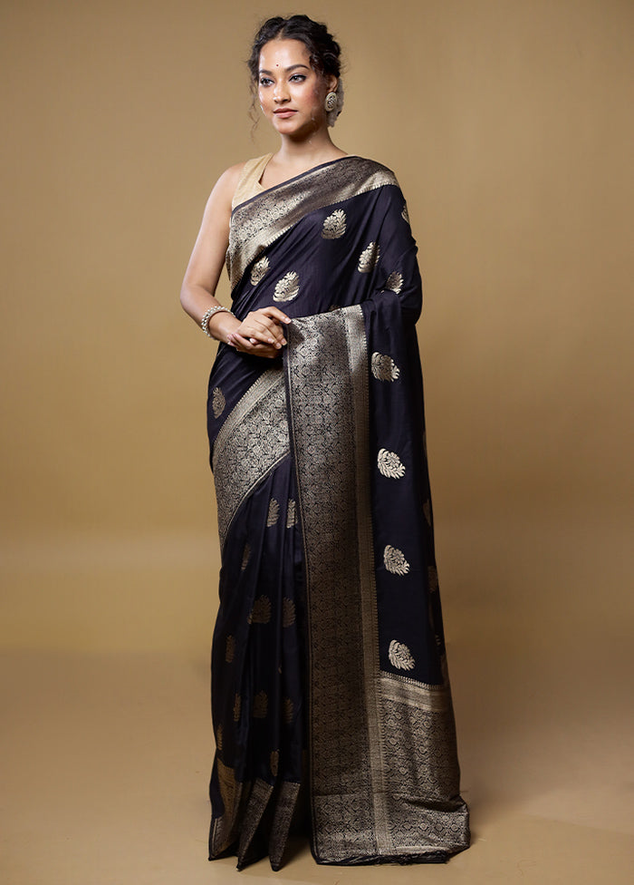 Black Dupion Silk Saree With Blouse Piece