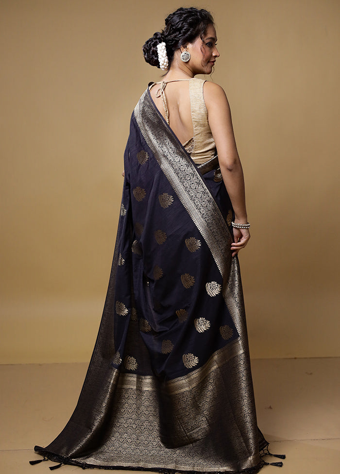 Black Dupion Silk Saree With Blouse Piece