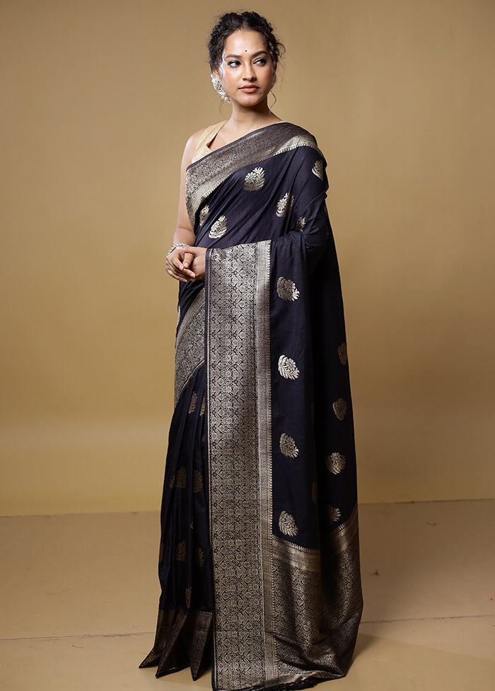 Black Dupion Silk Saree With Blouse Piece