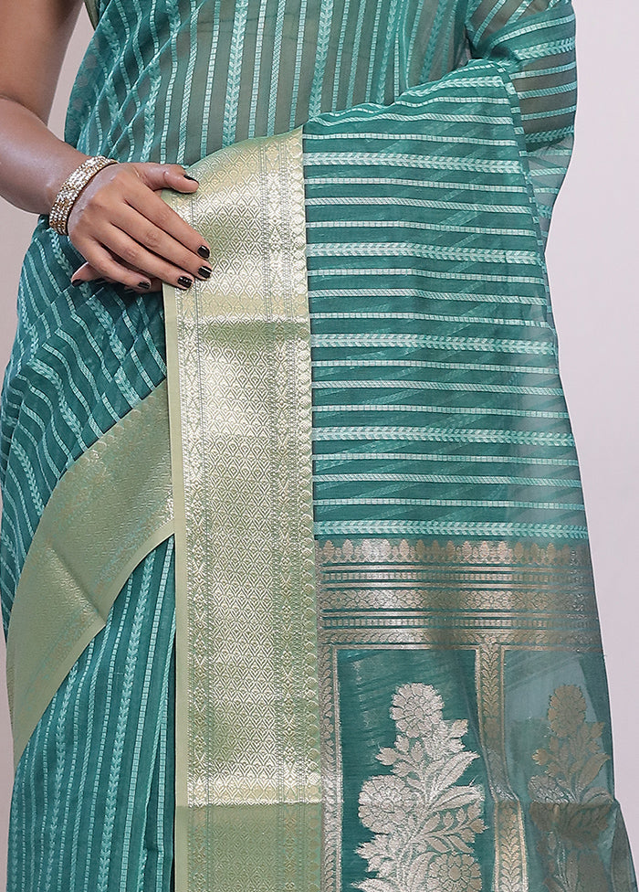 Green Pure Cotton Saree With Blouse Piece - Indian Silk House Agencies