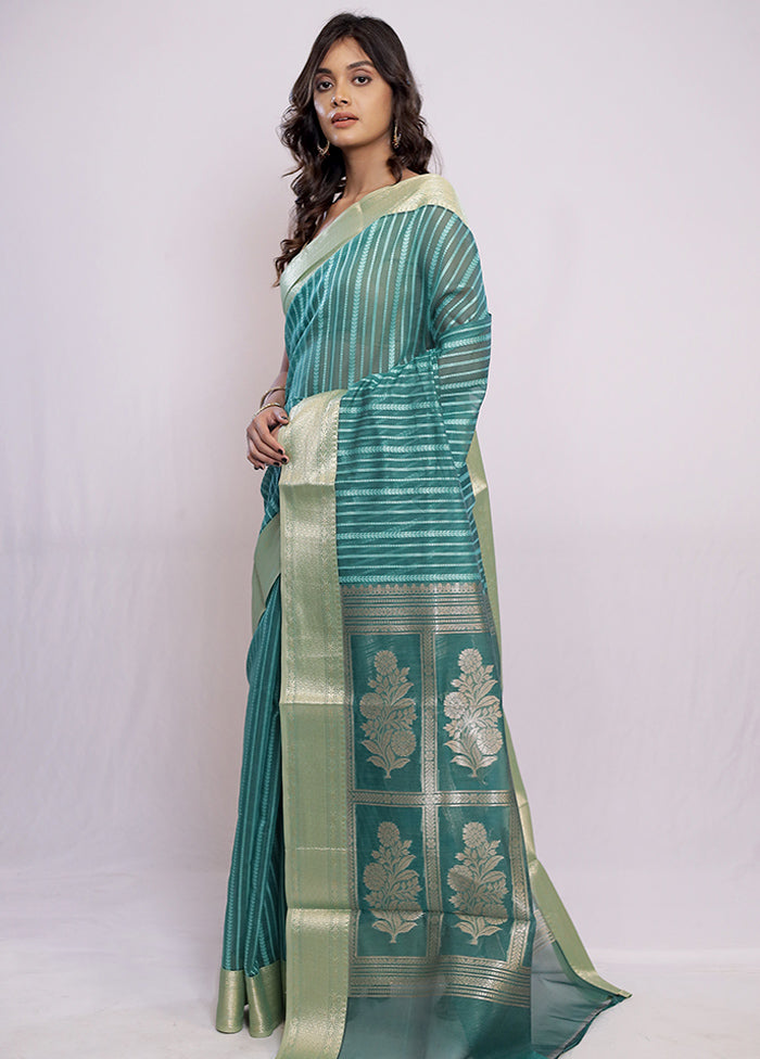 Green Pure Cotton Saree With Blouse Piece - Indian Silk House Agencies