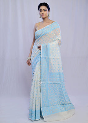 White Kora Silk Saree With Blouse Piece - Indian Silk House Agencies