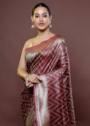 Maroon Uppada Silk Saree With Blouse Piece