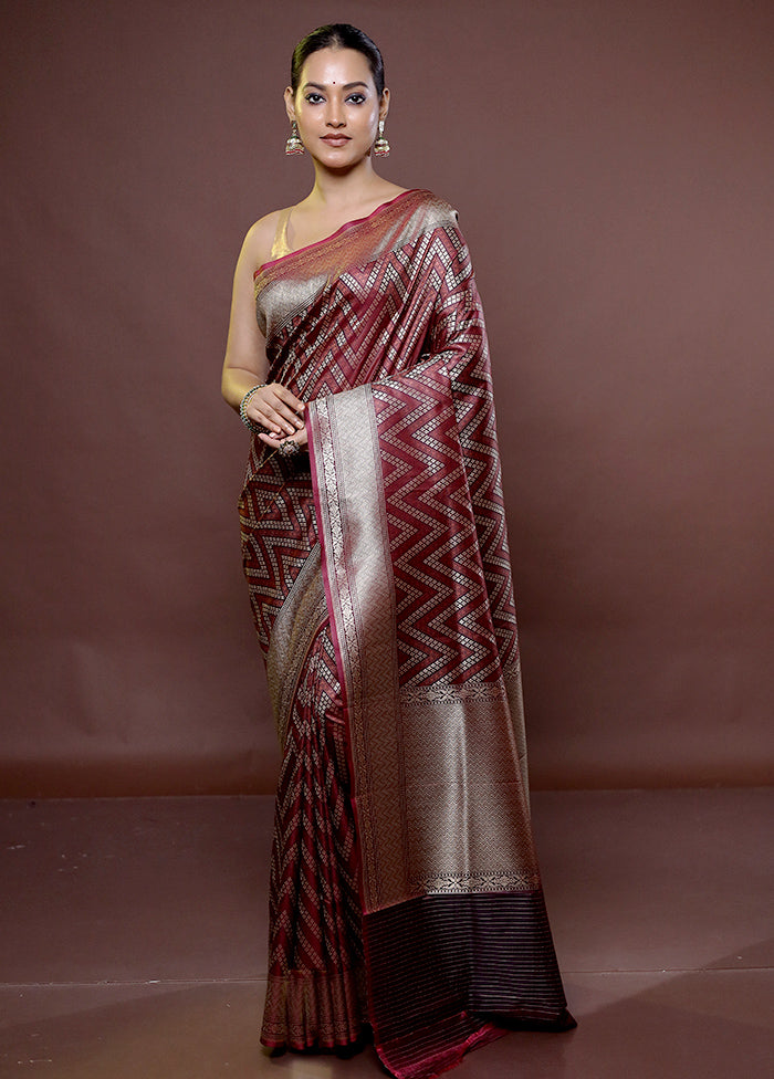 Maroon Uppada Silk Saree With Blouse Piece