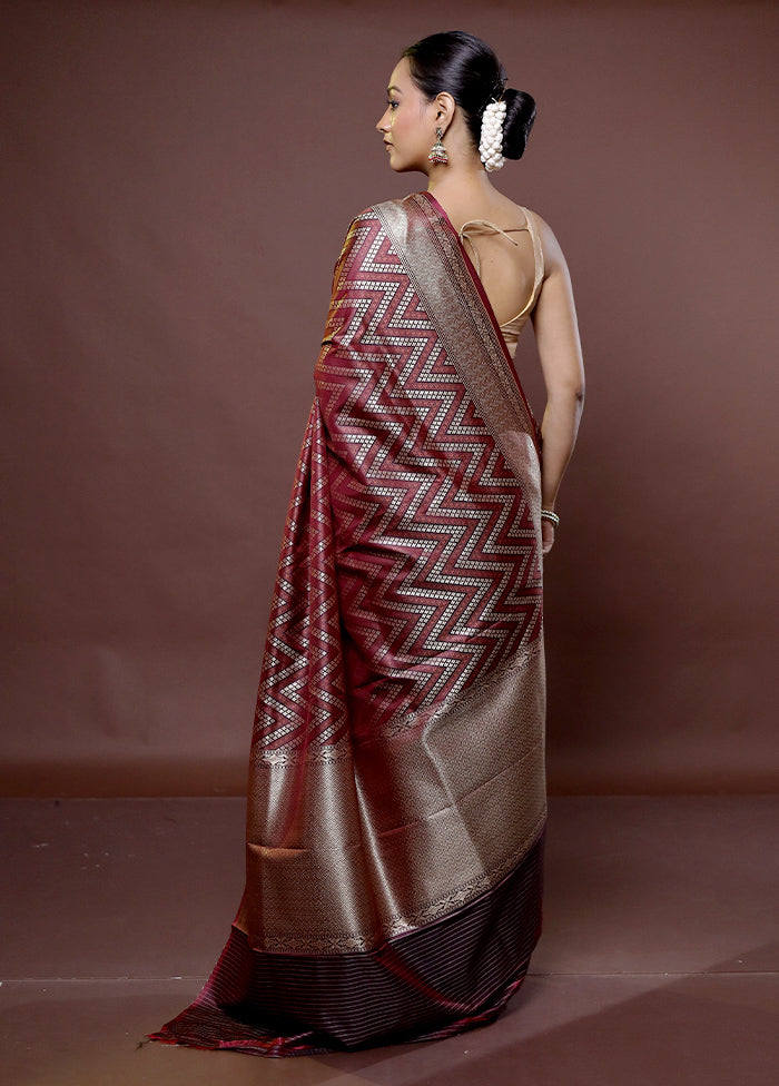 Maroon Uppada Silk Saree With Blouse Piece