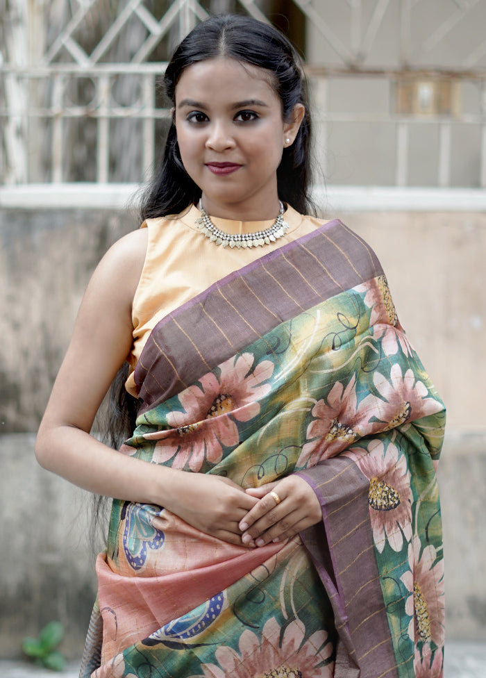 Yellow Tussar Silk Saree With Blouse Piece - Indian Silk House Agencies