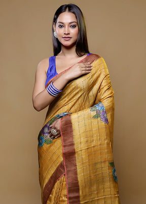 Yellow Tussar Silk Saree With Blouse Piece