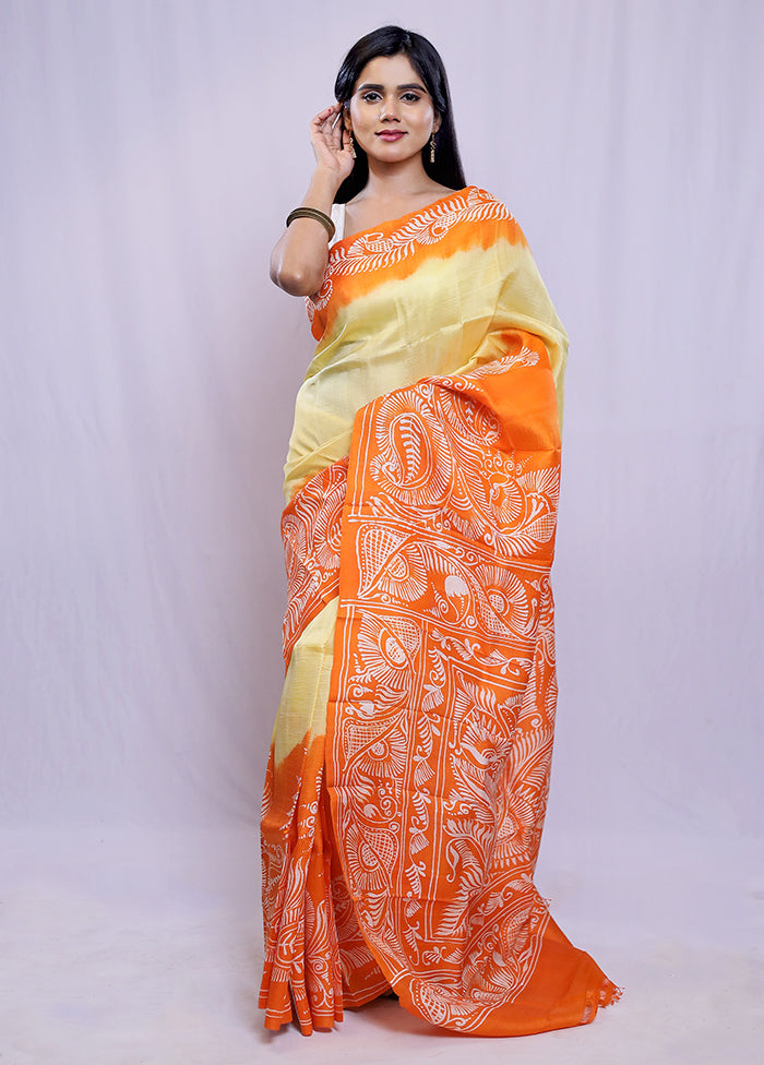 Rust Printed Pure Silk Saree With Blouse Piece - Indian Silk House Agencies