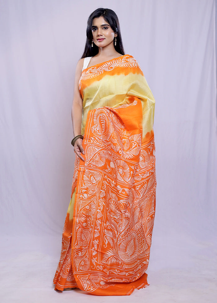 Rust Printed Pure Silk Saree With Blouse Piece - Indian Silk House Agencies