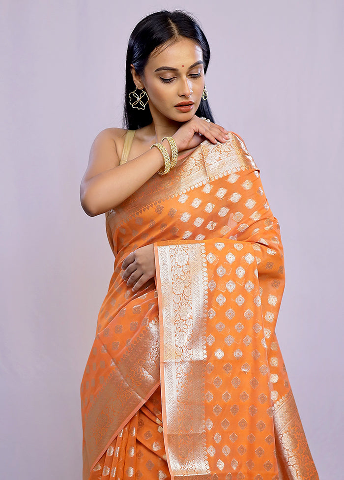 Orange Kora Silk Saree With Blouse Piece - Indian Silk House Agencies