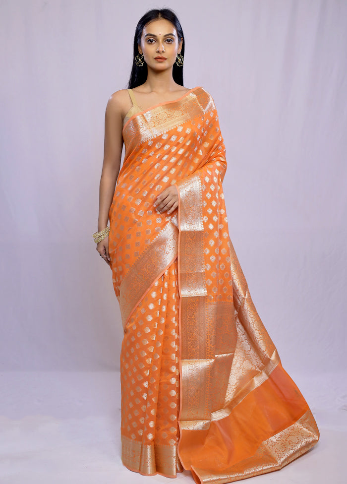 Orange Kora Silk Saree With Blouse Piece - Indian Silk House Agencies