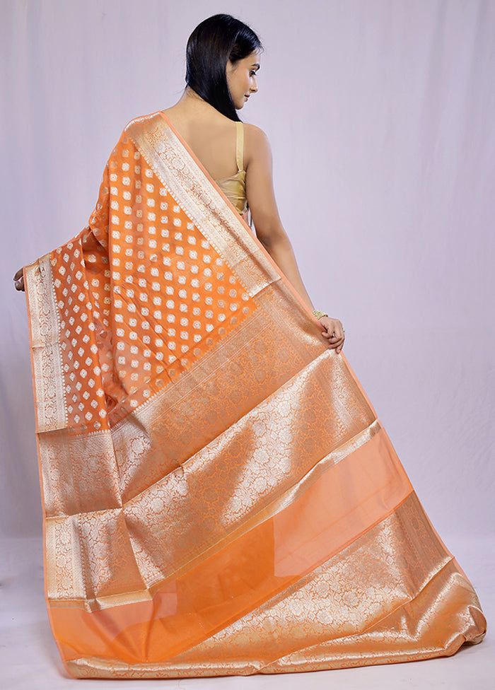 Orange Kora Silk Saree With Blouse Piece - Indian Silk House Agencies