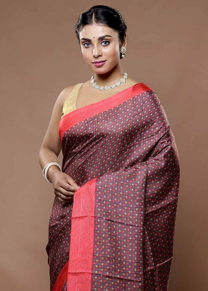 Purple Printed Pure Silk Saree With Blouse Piece - Indian Silk House Agencies