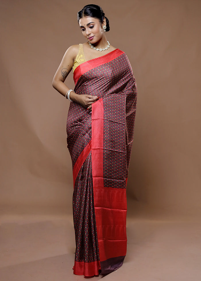 Purple Printed Pure Silk Saree With Blouse Piece - Indian Silk House Agencies