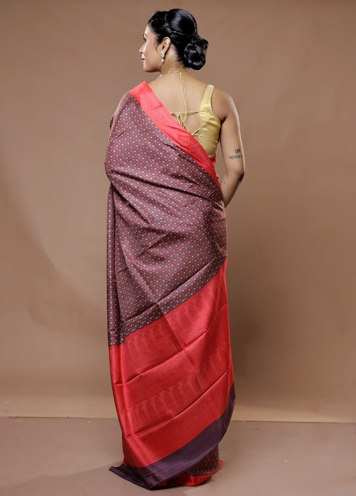 Purple Printed Pure Silk Saree With Blouse Piece - Indian Silk House Agencies