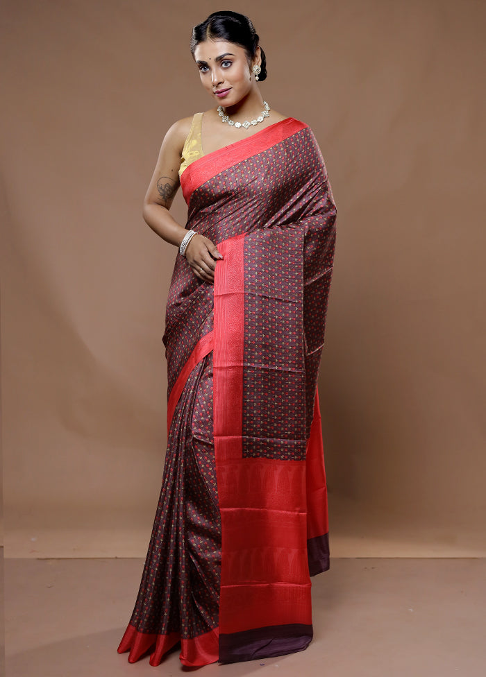 Purple Printed Pure Silk Saree With Blouse Piece - Indian Silk House Agencies