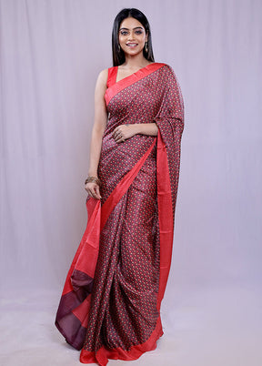 Purple Printed Pure Silk Saree With Blouse Piece - Indian Silk House Agencies