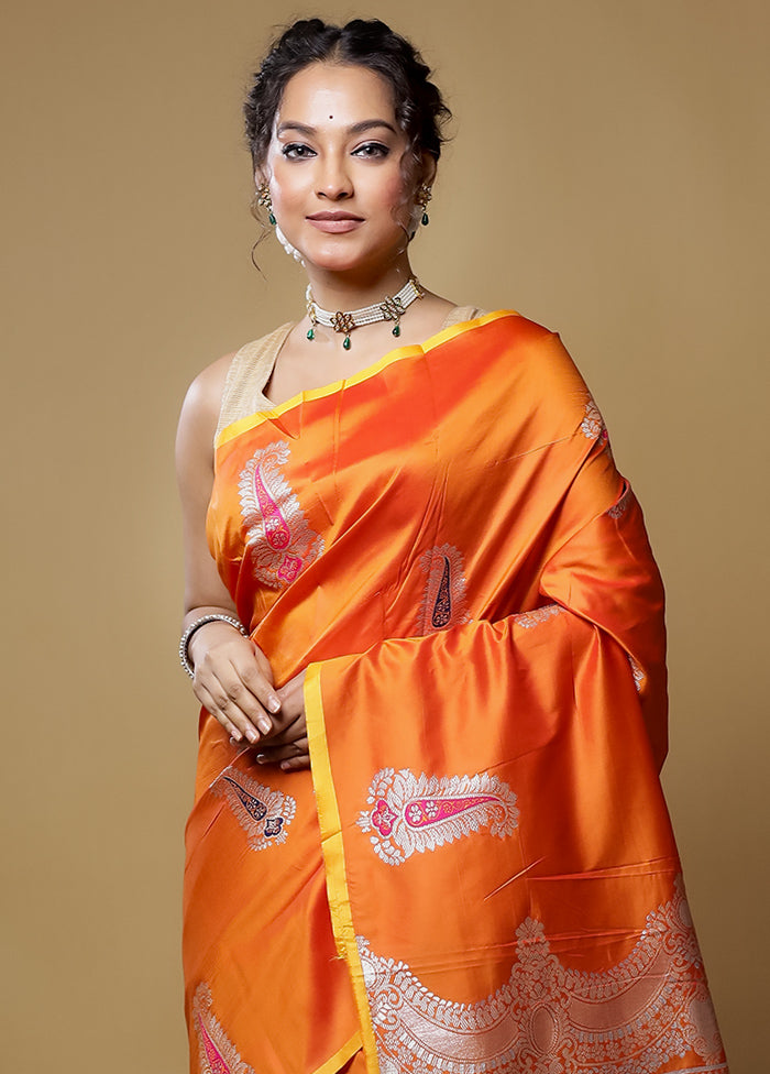 Orange Dupion Silk Saree With Blouse Piece