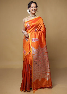 Orange Dupion Silk Saree With Blouse Piece