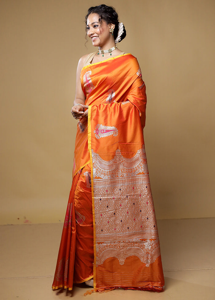 Orange Dupion Silk Saree With Blouse Piece