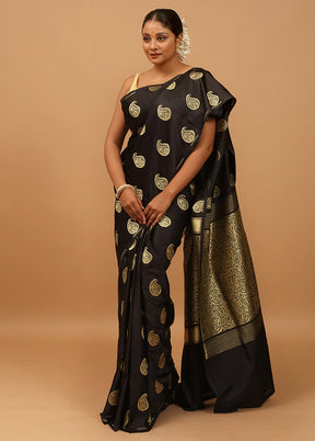 Black Banarasi Silk Saree With Blouse Piece