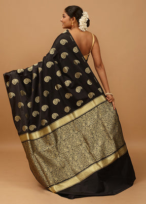 Black Banarasi Silk Saree With Blouse Piece