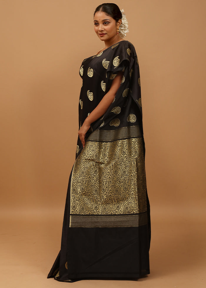 Black Banarasi Silk Saree With Blouse Piece