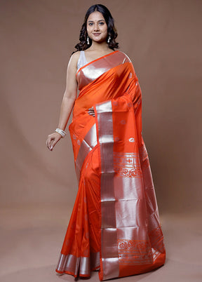 Orange Kanjivaram Silk Saree With Blouse Piece - Indian Silk House Agencies