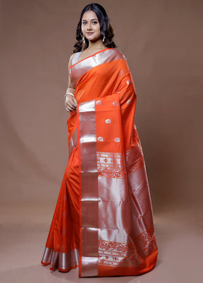 Orange Kanjivaram Silk Saree With Blouse Piece - Indian Silk House Agencies