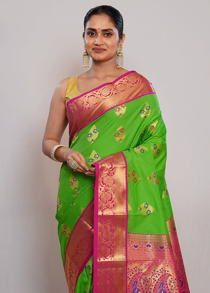 Green Kanjivaram Silk Saree With Blouse Piece - Indian Silk House Agencies