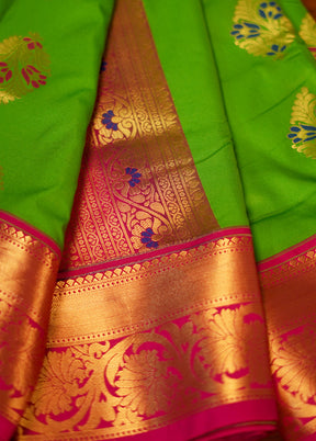 Green Kanjivaram Silk Saree With Blouse Piece - Indian Silk House Agencies