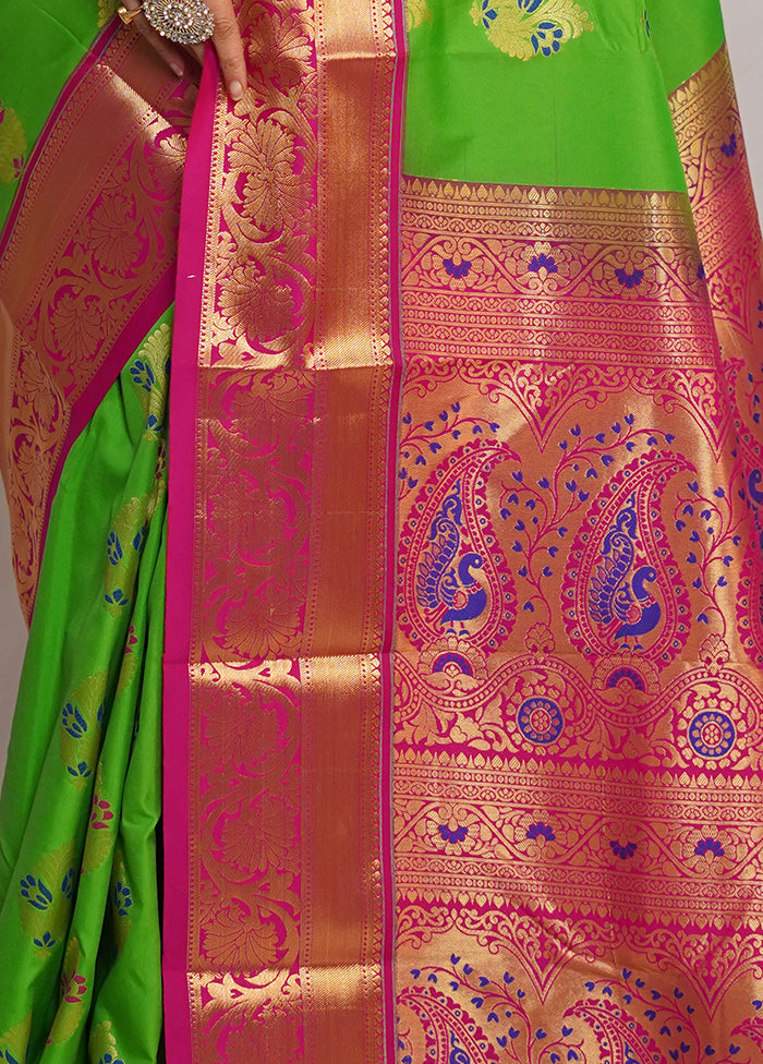 Green Kanjivaram Silk Saree With Blouse Piece - Indian Silk House Agencies