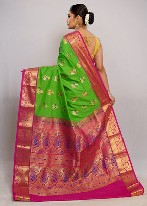 Green Kanjivaram Silk Saree With Blouse Piece - Indian Silk House Agencies