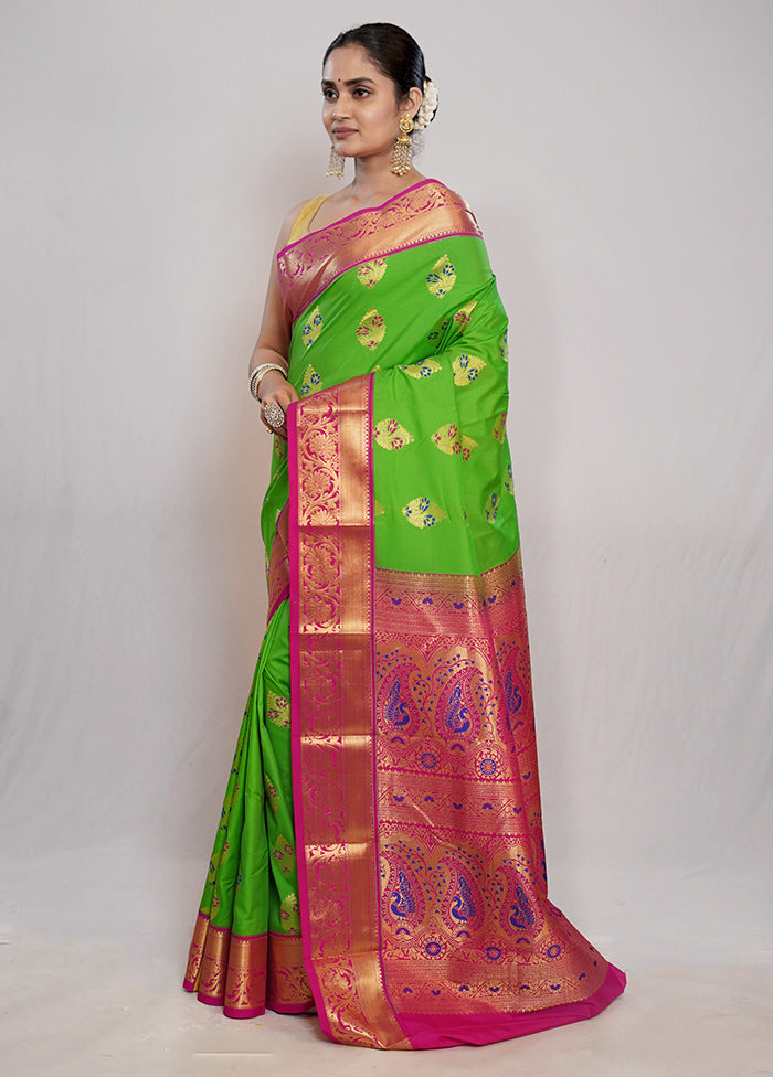 Green Kanjivaram Silk Saree With Blouse Piece - Indian Silk House Agencies